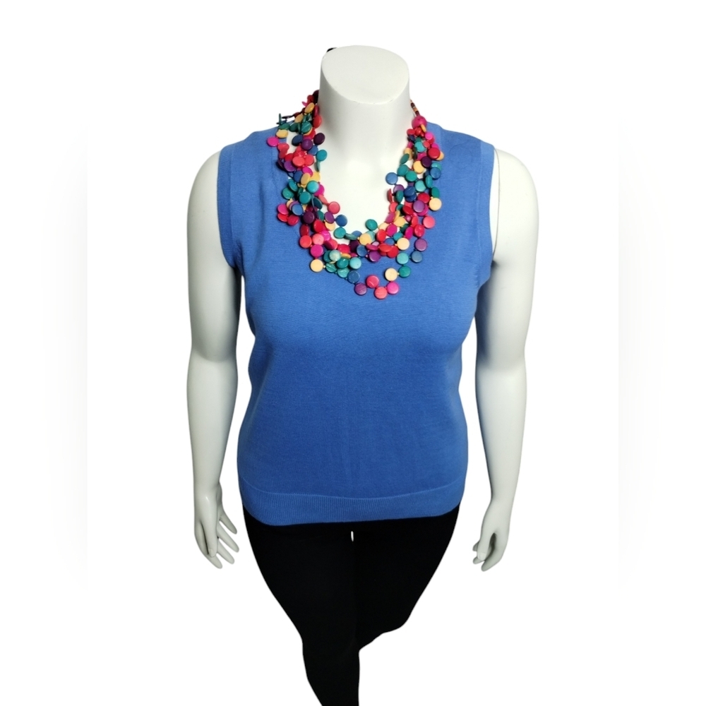 Quacker Factory Women's Royal Knit Scoop‎ Neck Sweater Top Tennis Preppy Size M